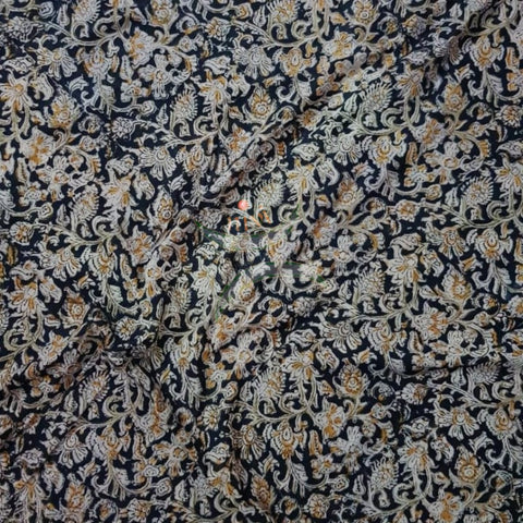 Handloom black cotton kalamkari printed fabric