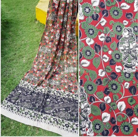 Red handloom kalamkari 2 piece suit set