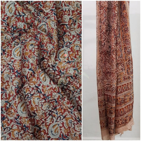 Red handloom kalamkari 2 piece suit set