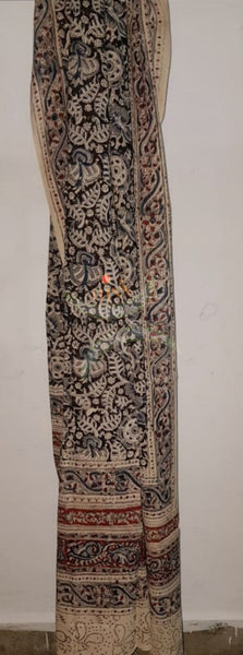 Royal blue handloom ikat top with kalamkari printed bottom and dupatta