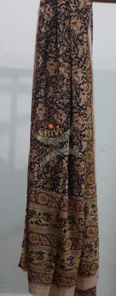 Red handloom ikat top with kalamkari printed bottom and dupatta