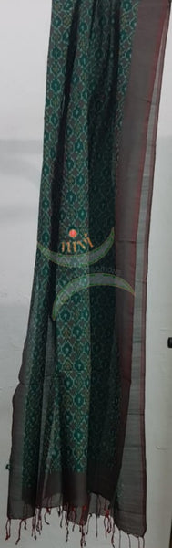 Handloom two tone green silk cotton pochampalli ikat dupatta