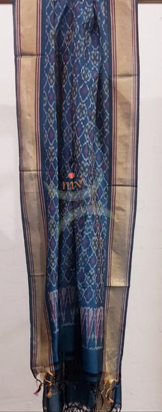 Handloom blue silk cotton pochampalli ikat dupatta