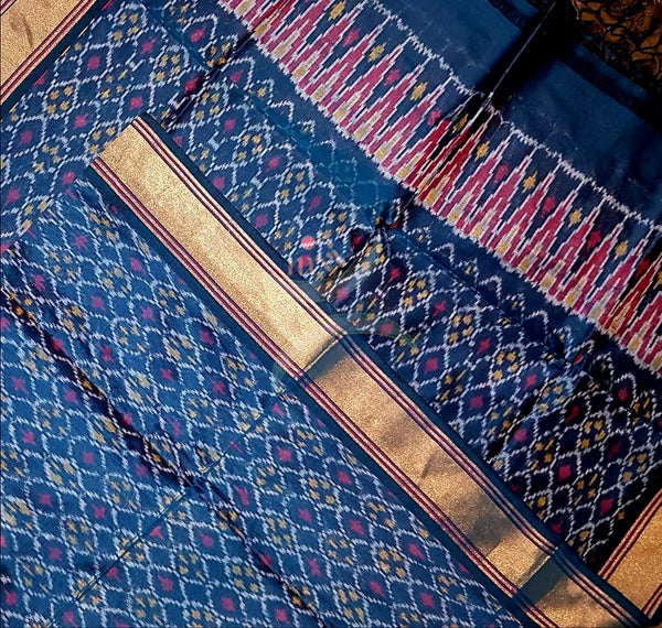Handloom blue silk cotton pochampalli ikat dupatta
