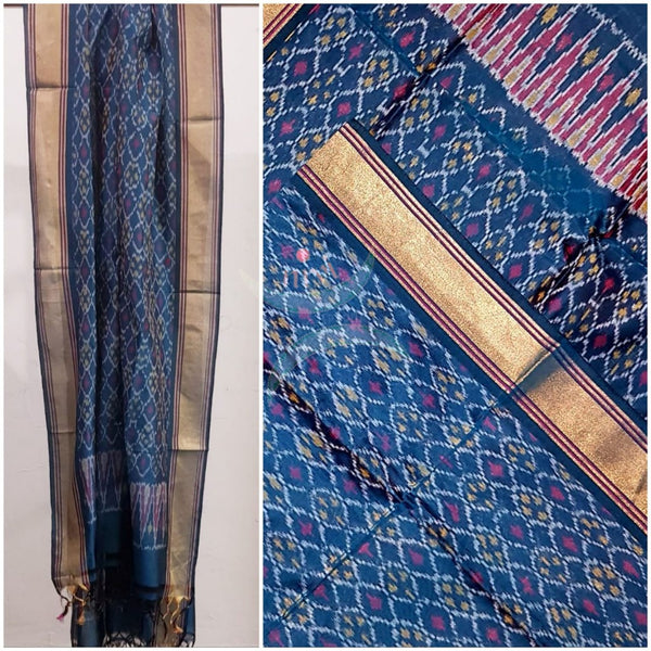 Handloom blue silk cotton pochampalli ikat dupatta