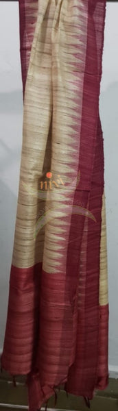 Handloom beige with maroon temple border kuppadam tussar silk dupatta