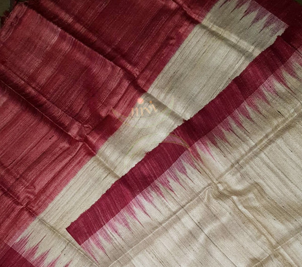 Handloom beige with maroon temple border kuppadam tussar silk dupatta
