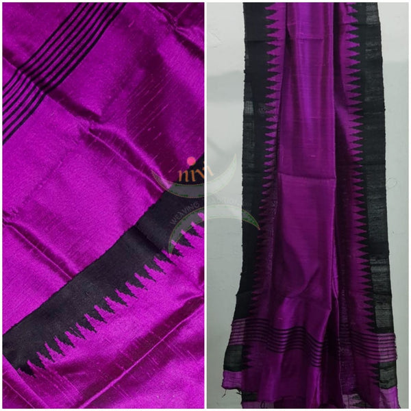 Handloom pink with black temple border kuppadam tussar silk dupatta