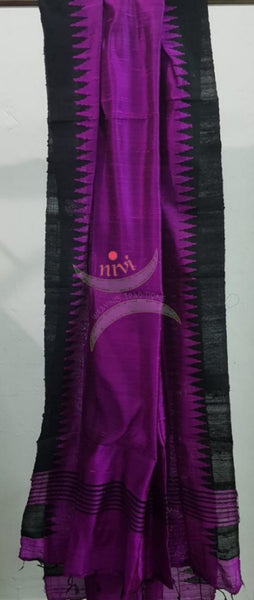 Handloom pink with black temple border kuppadam tussar silk dupatta