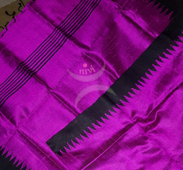 Handloom pink with black temple border kuppadam tussar silk dupatta