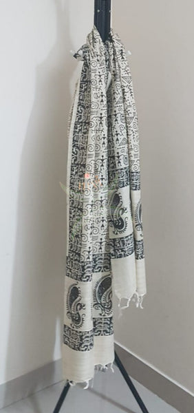 Handloom matka silk suit set with warli printed dupatta