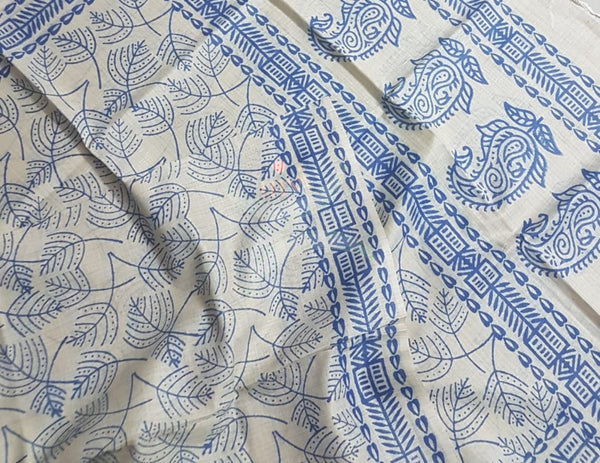 Handloom two tone blue grey silk blend suit set with warli printed dupatta