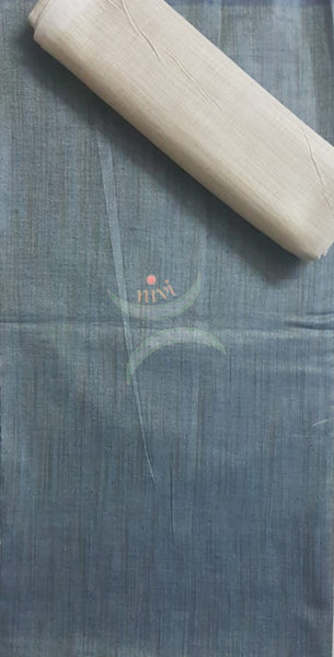 Handloom two tone blue grey silk blend suit set with warli printed dupatta