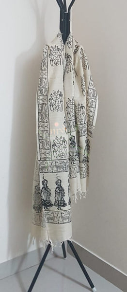 Handloom black red silk blend suit set with warli printed dupatta