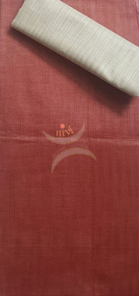 Handloom brick red silk blend suit set with warli printed dupatta