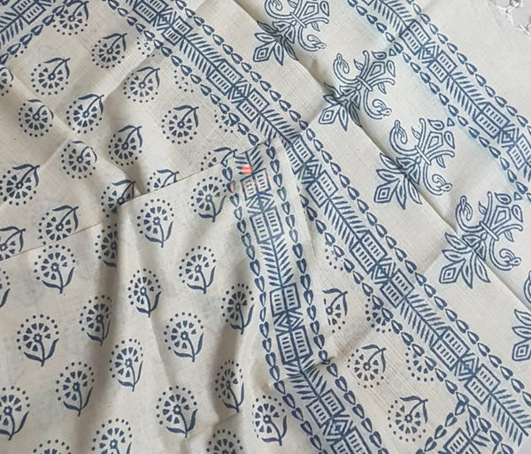 Handloom grey silk suit set with warli printed dupatta