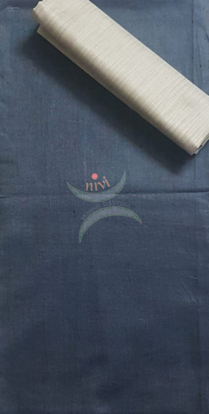 Handloom grey silk suit set with warli printed dupatta