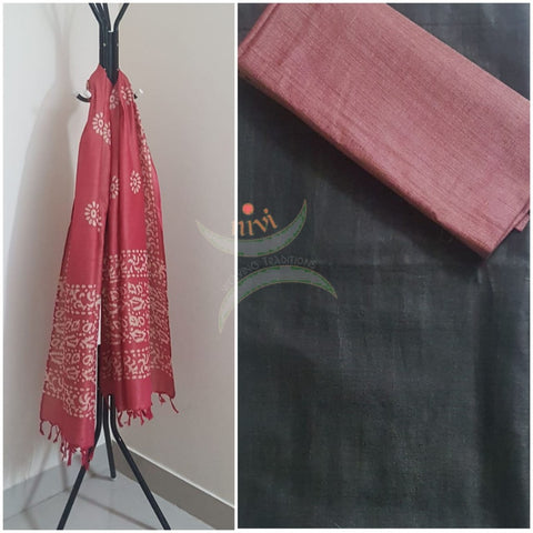 Handloom black silk blend suit set with batik dupatta