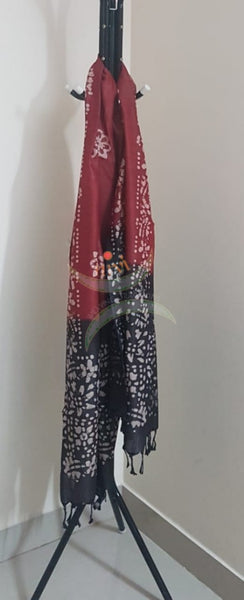 Handloom grey and  maroon silk blend batik suit set