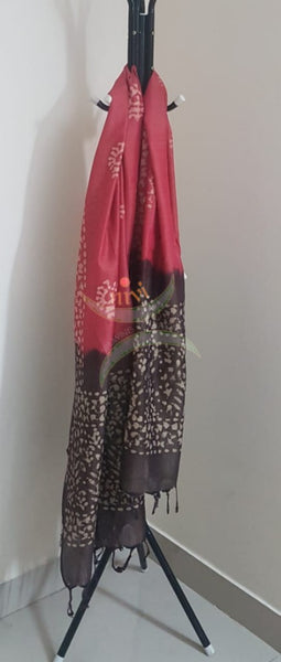 Handloom brown and pink  silk blend batik suit set