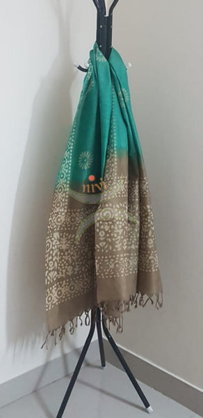 Handloom mehendi green and  sea green silk blend batik suit set