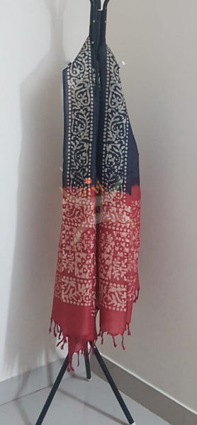 Handloom brick red and  grey silk blend batik suit set
