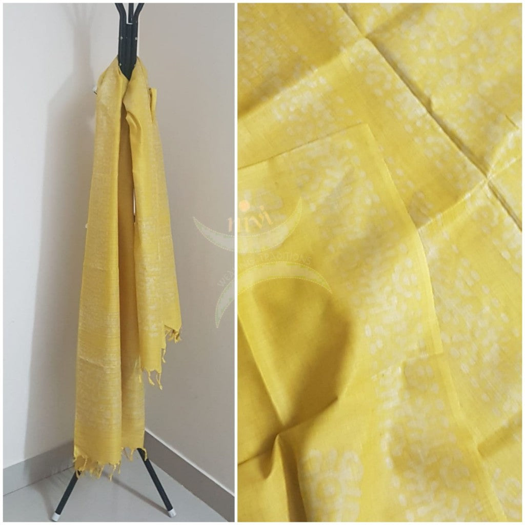 Yellow handloom silk blend batik dupatta