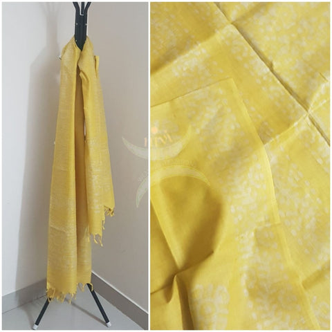 Yellow handloom silk blend batik dupatta