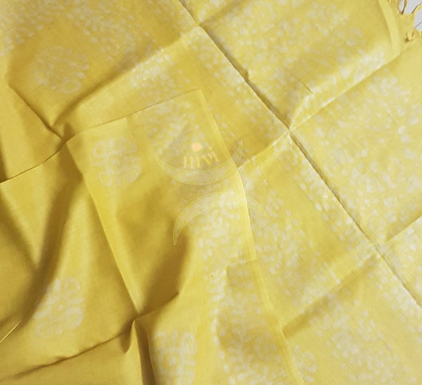 Yellow handloom silk blend batik dupatta