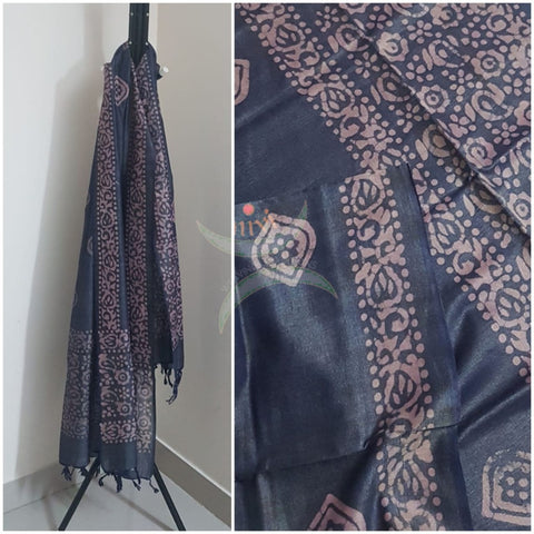 Greyish black handloom silk blend batik dupatta