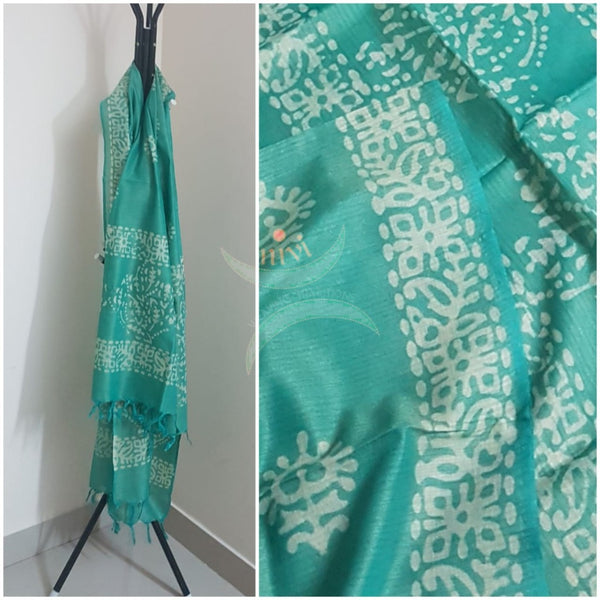 Sea green handloom silk blend batik dupatta