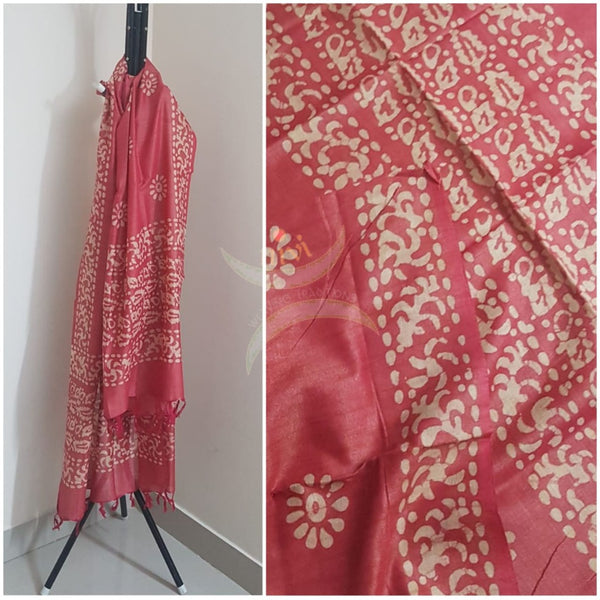 Pink handloom silk blend batik dupatta