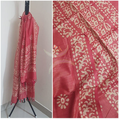 Pink handloom silk blend batik dupatta