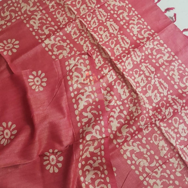 Pink handloom silk blend batik dupatta