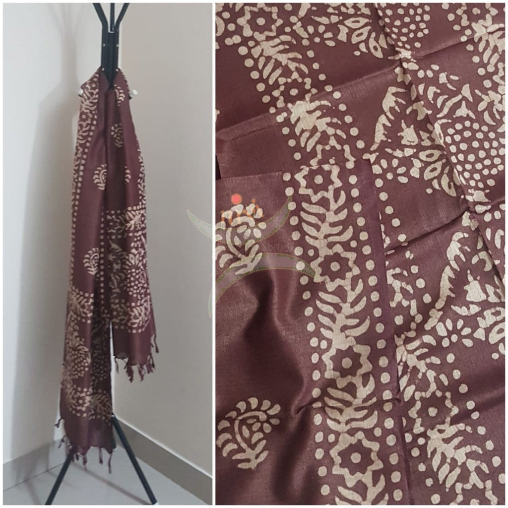 Brown handloom silk blend batik dupatta