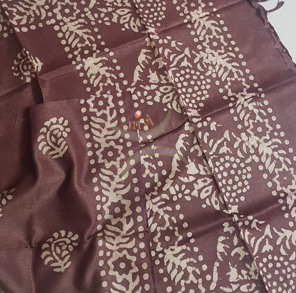 Brown handloom silk blend batik dupatta