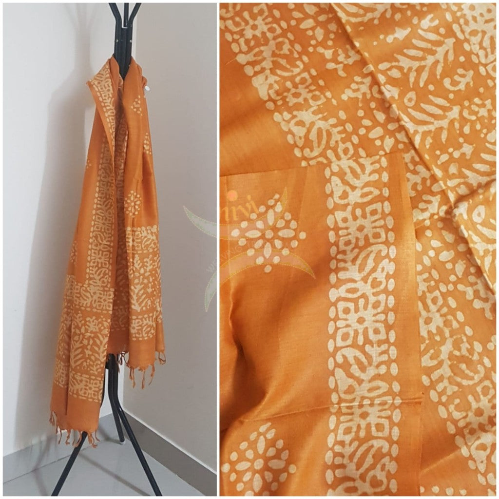 Orange handloom silk blend batik dupatta