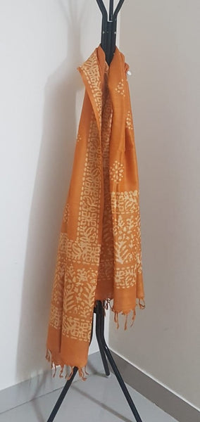 Orange handloom silk blend batik dupatta