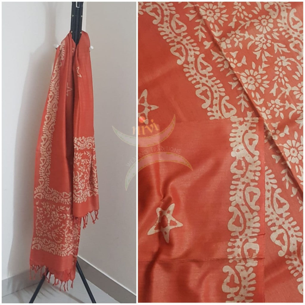 Orange handloom silk blend  batik dupatta