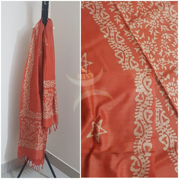 Orange handloom silk blend  batik dupatta