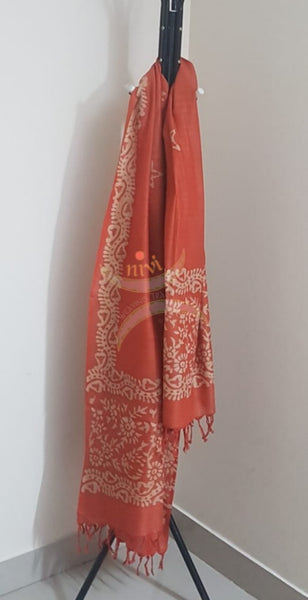 Orange handloom silk blend  batik dupatta