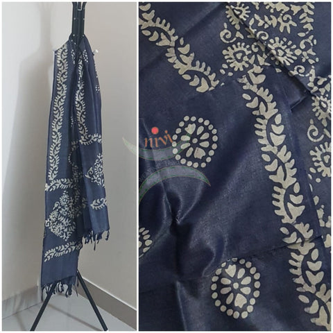 Navy blue handloom silk blend  batik dupatta
