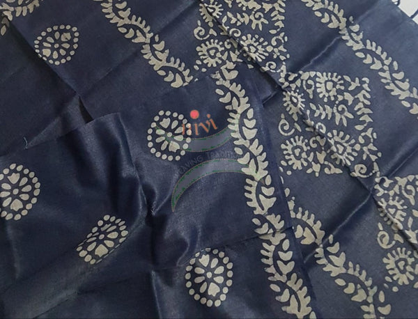 Navy blue handloom silk blend  batik dupatta