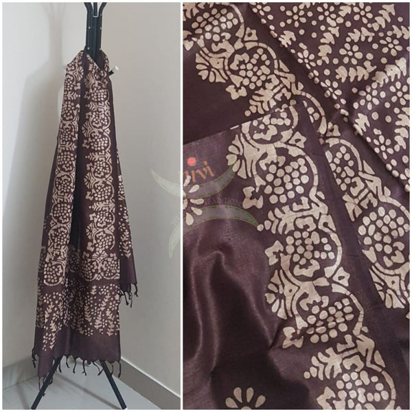 Brown handloom silk blend batik dupatta