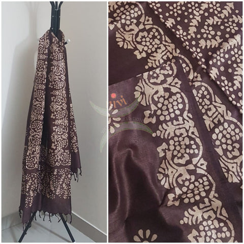 Brown handloom silk blend batik dupatta
