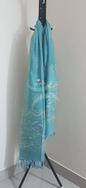 Blue handloom silk linen batik dupatta