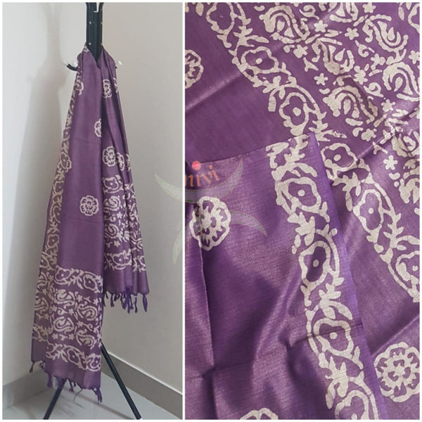 Purple handloom silk blend batik dupatta