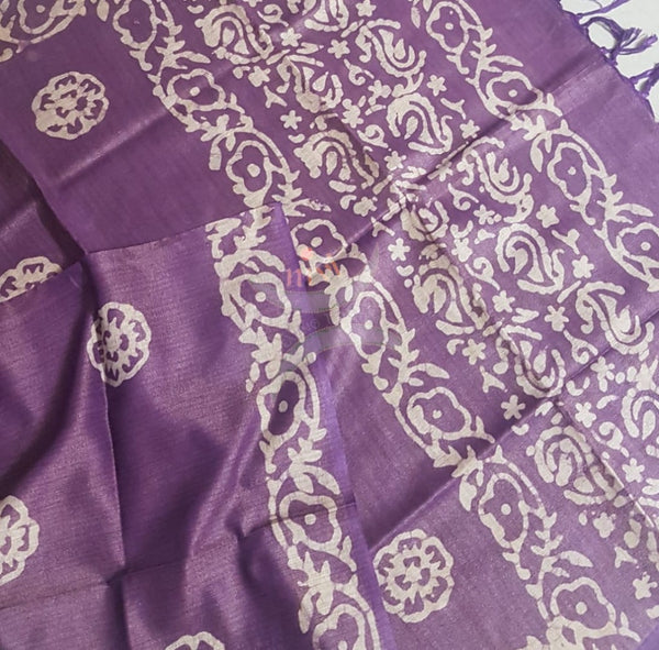 Purple handloom silk blend batik dupatta