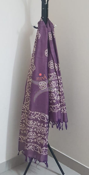 Purple handloom silk blend batik dupatta