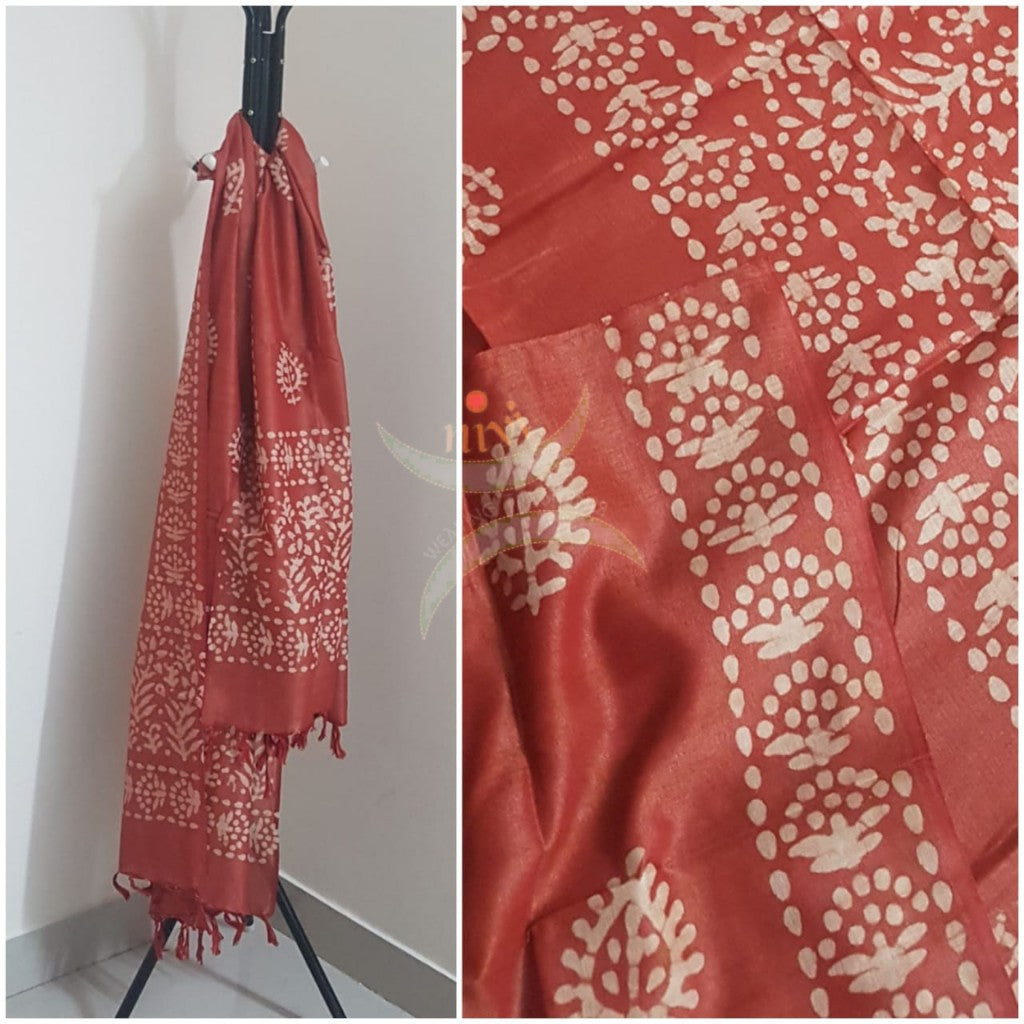 Orange handloom silk blend  batik dupatta
